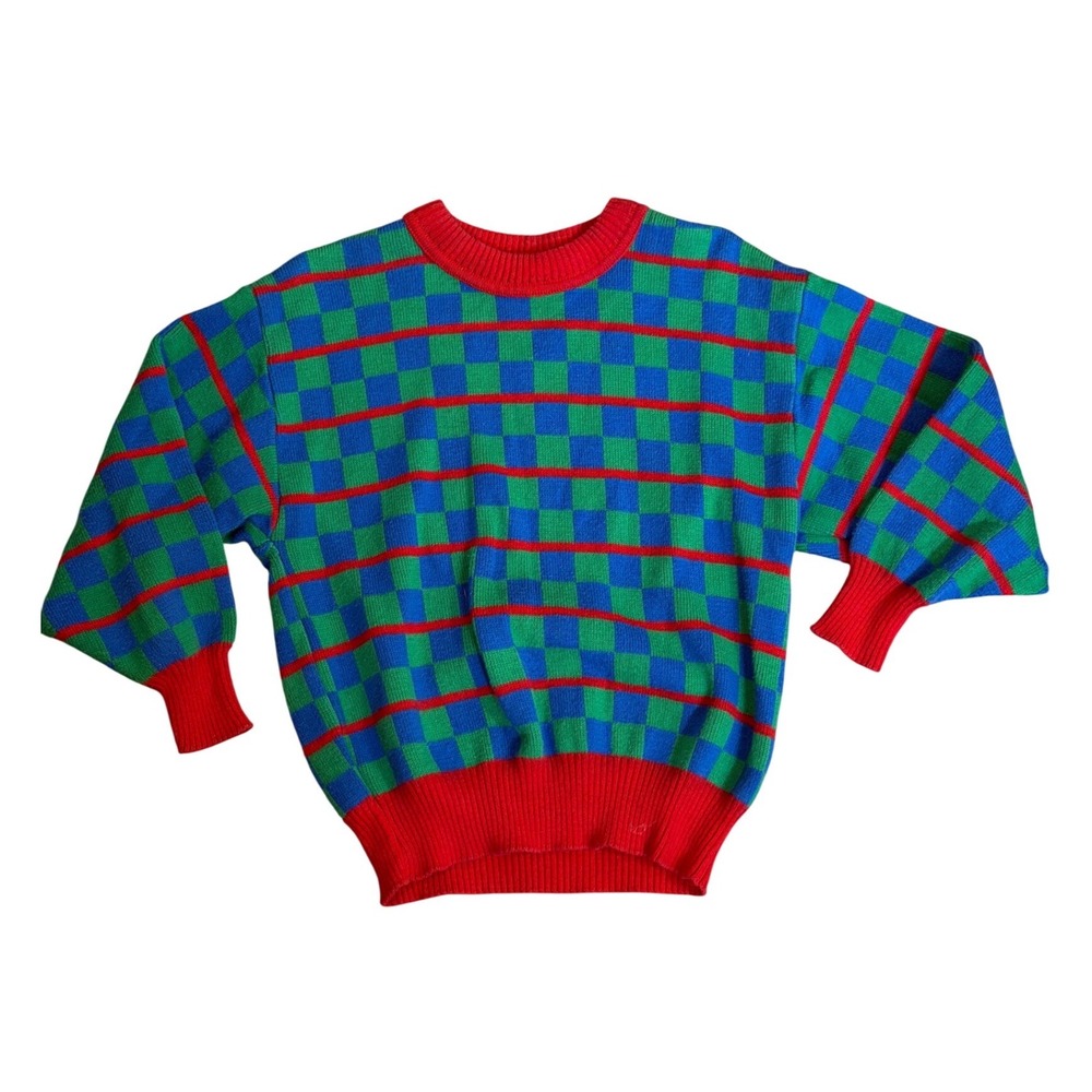 True Vintage 80s 90s Hanna Andersson Kids Sweater 110cm US 5 Checkered Striped
